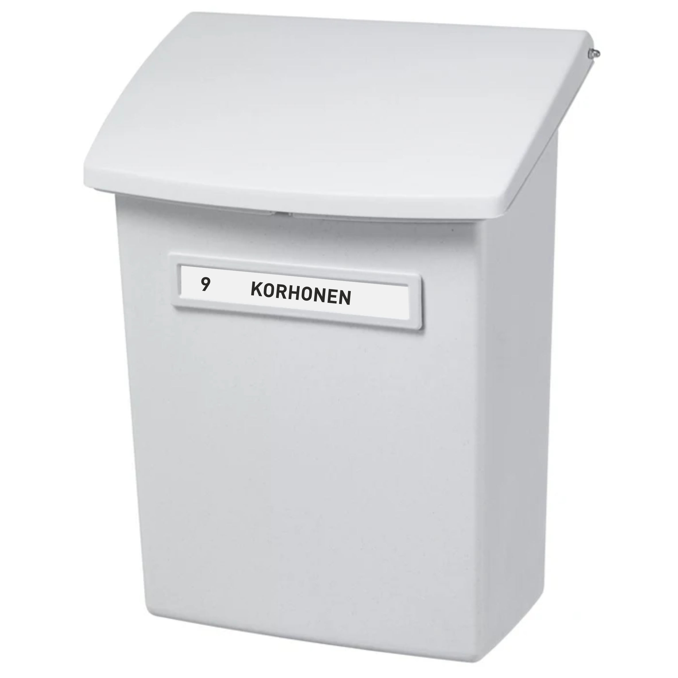 POSTILAATIKKOKILPI Kirjoita haluamasi teksti. Koko: valkoinen kilpi 2x19cm musta kilpi 3,5x30cm Pohjan materiaali: lasermuovi Teksti musta tai valkoinen Postilaatikkokilpien teksti tehdään laserkaiverruksella. Sopii ulkokäyttöön.