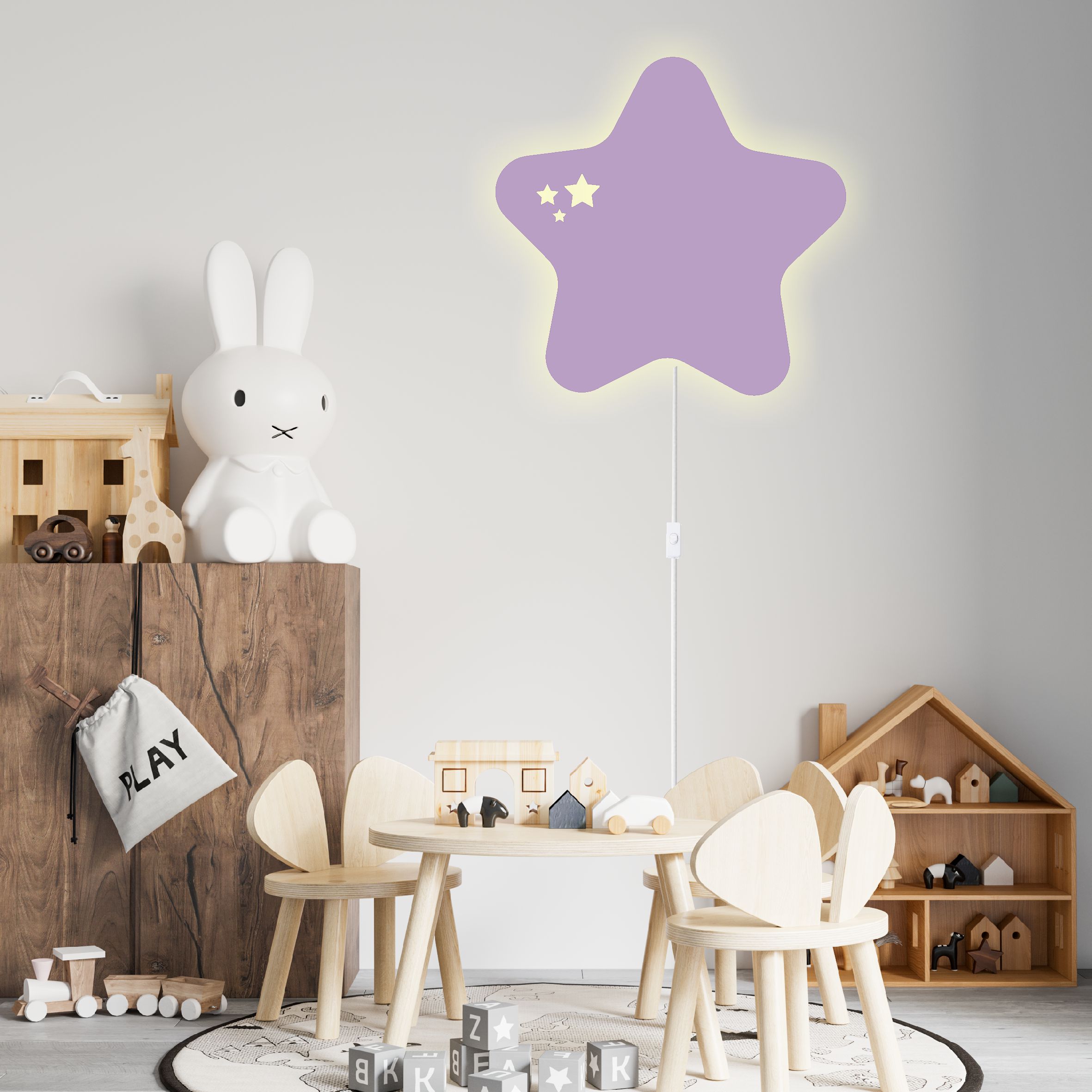 Tähden mallinen seinävalaisin vanerista. Leveys 36cm x Korkeus 35cm. Materiaali 6 mm koivuvaneri. Voit halutessasi maalata valaisimen haluamallasi maalilla.Voit valita koristeen valoilla tai ilman. Voit milloin tahansa lisätä valosarjan itse myös jälkeenpäin.