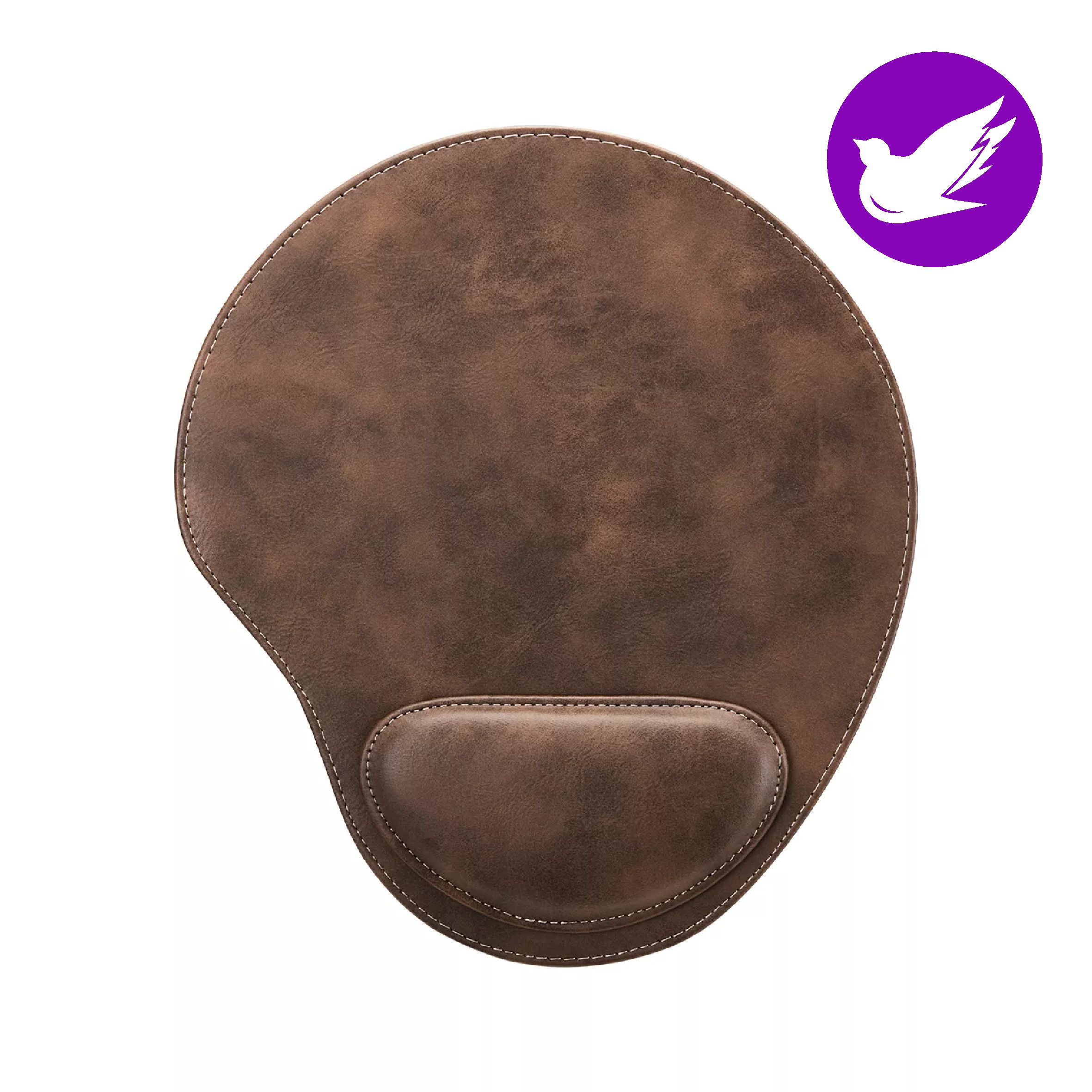 hiirimatto rannetuella ruskeaa keinonahkaa johon voidaan tehdä lasermerkkaus